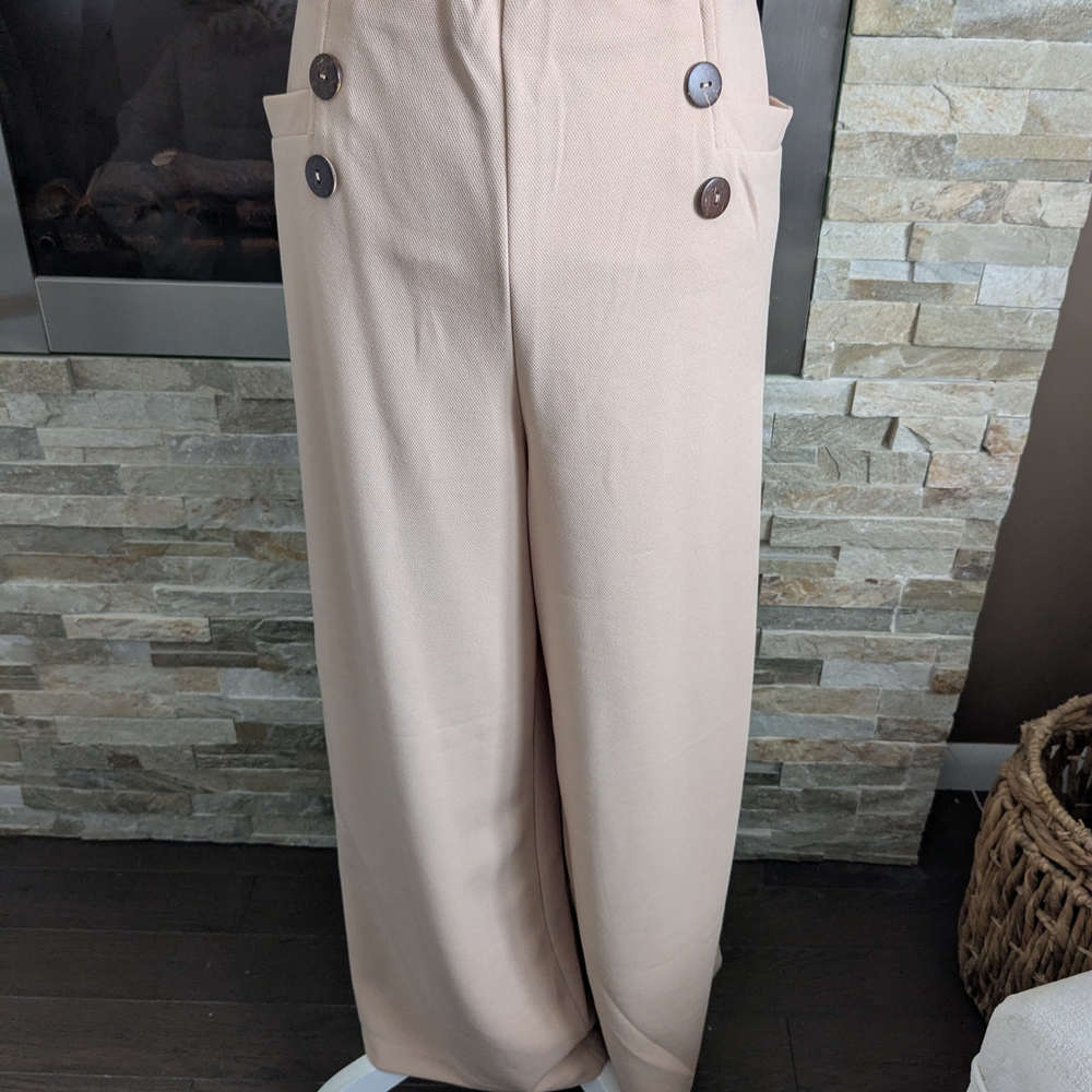 Revamped Wide Leg Pants in Cream with Button Detail